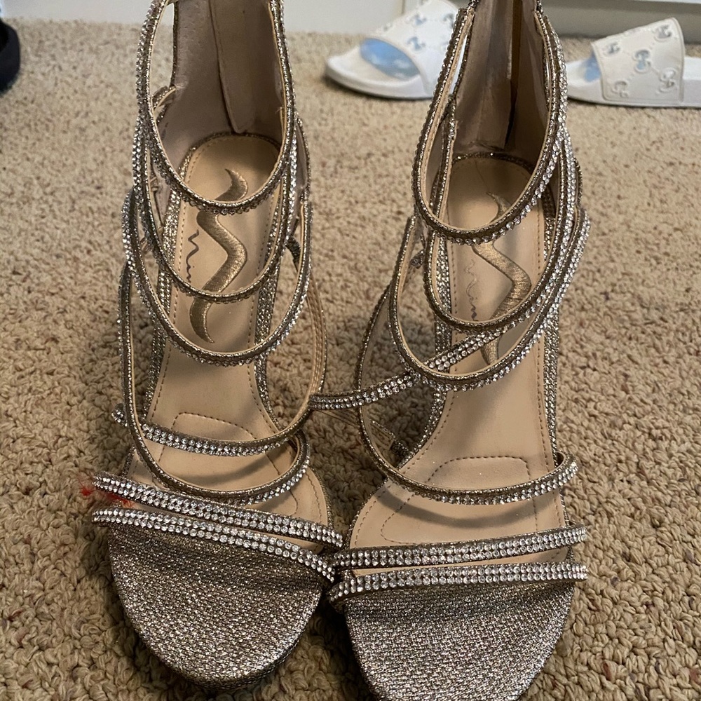 silver bedazzled heels